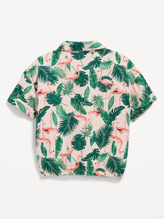 Matching Short-Sleeve Cropped Linen-Blend Tie-Front Top for Girls