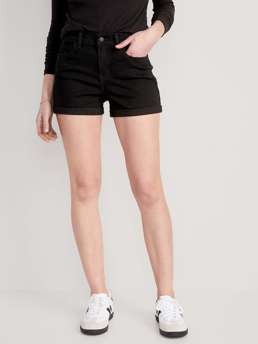 Mid-Rise Wow Black Jean Shorts for Women -- 3-inch inseam
