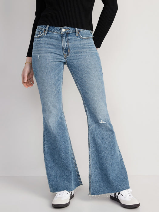 Mid-Rise Cut-Off Super-Flare Jeans for Women