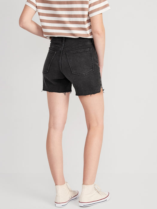 High-Waisted Button-Fly O.G. Straight Ripped Side-Slit Jean Shorts for Women -- 5-inch inseam