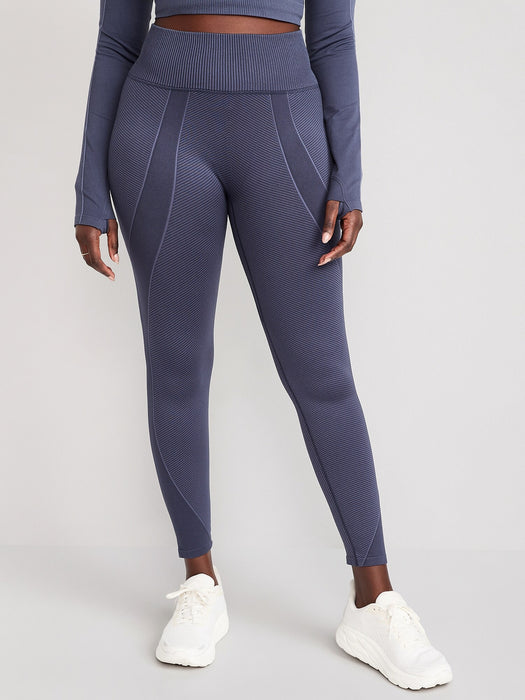 High-Waisted Rib-Paneled Seamless Leggings for Women