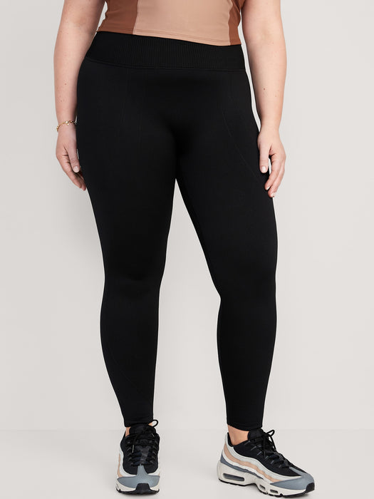 High-Waisted Rib-Paneled Seamless Leggings for Women
