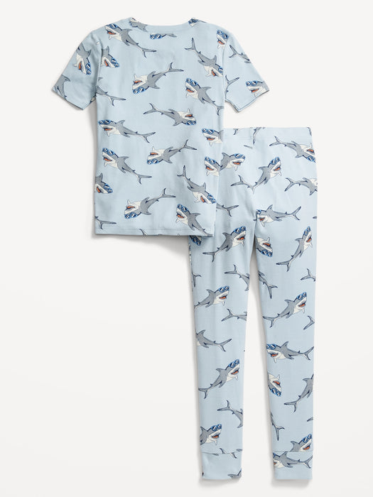 Gender-Neutral Short-Sleeve Printed Snug-Fit Pajama Set for Kids