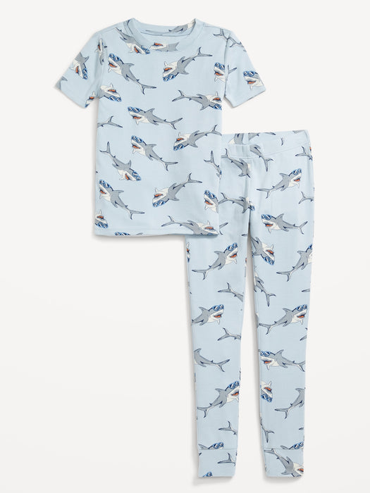 Gender-Neutral Short-Sleeve Printed Snug-Fit Pajama Set for Kids