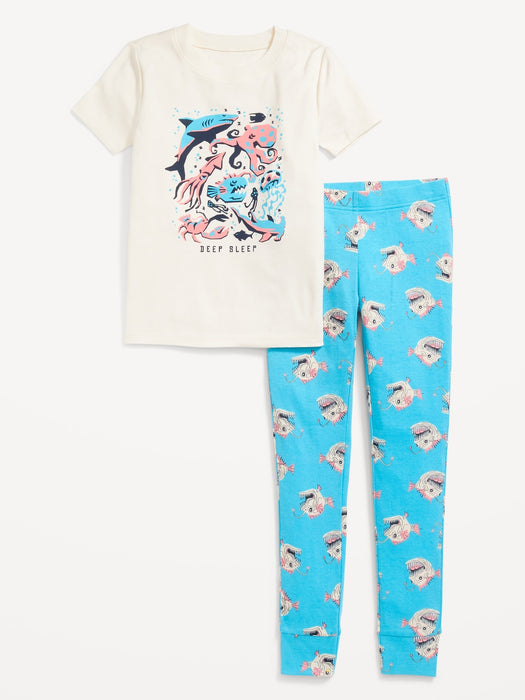 Gender-Neutral Short-Sleeve Printed Snug-Fit Pajama Set for Kids