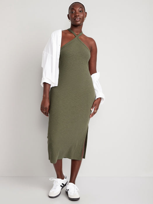 Rib-Knit Halter Midi Dress