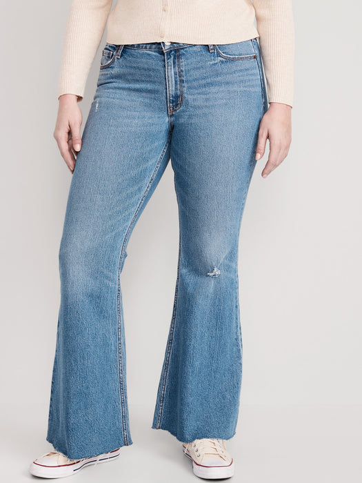 Mid-Rise Cut-Off Super-Flare Jeans for Women
