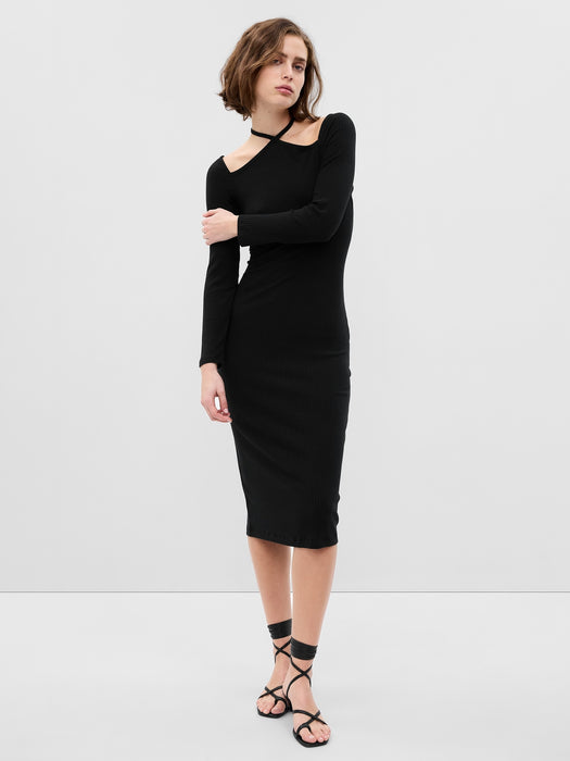 Tie-Neck Cutout Midi Dress
