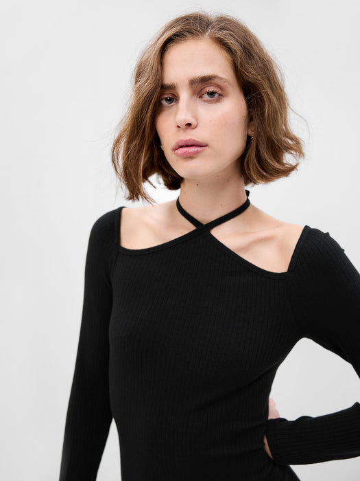 Tie-Neck Cutout Midi Dress