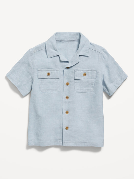Short-Sleeve Linen-Blend Camp Shirt for Toddler Boys
