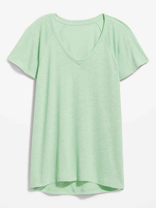 Oversized V-Neck Linen-Blend Tunic T-Shirt