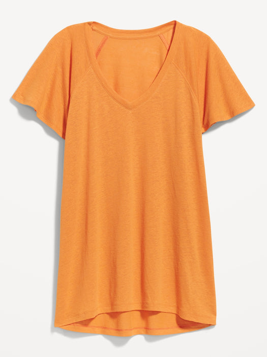 Oversized V-Neck Linen-Blend Tunic T-Shirt for Women