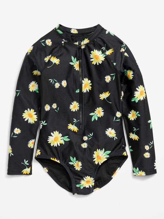 Zip-Front Rashguard One-Piece Swimsuit for Girls