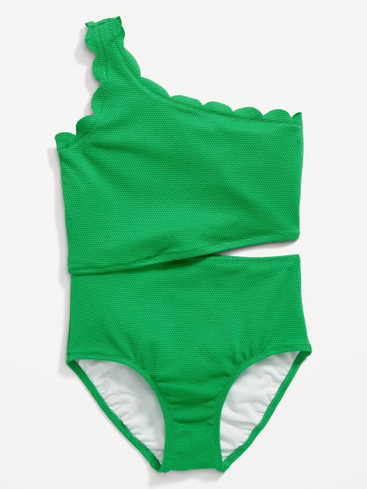 Scallop-Trim One-Shoulder One-Piece Swimsuit for Girls