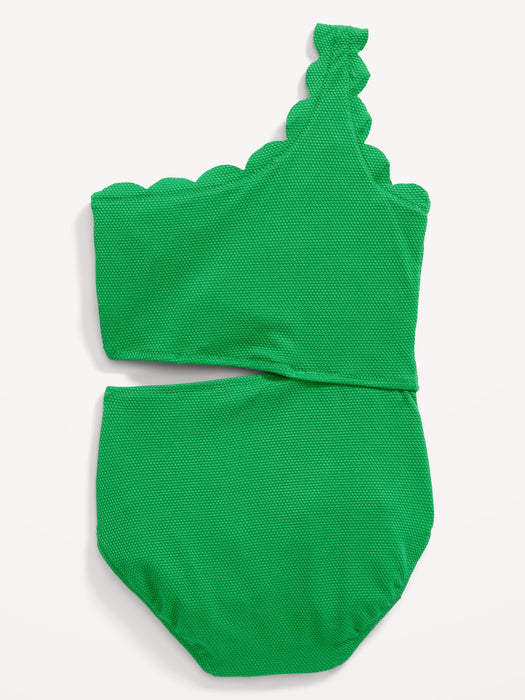 Scallop-Trim One-Shoulder One-Piece Swimsuit for Girls