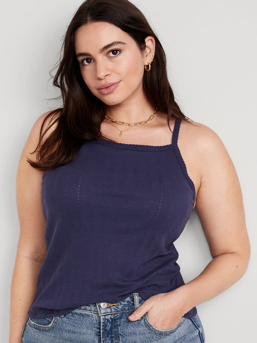 Scallop-Trimmed Pointelle-Knit Cami Top for Women