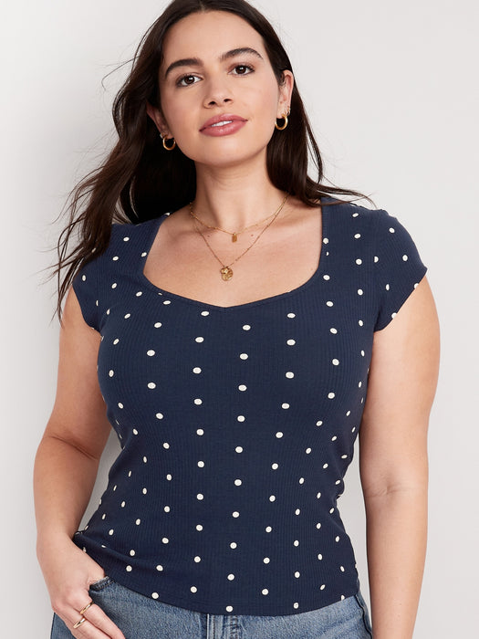 Polka-Dot Sweetheart-Neck Rib-Knit T-Shirt for Women