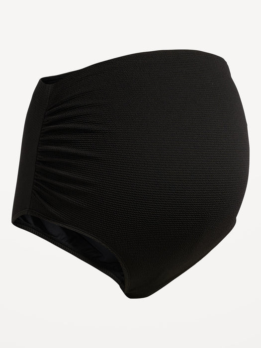 Maternity Textured Rollover-Waist Bikini Swim Bottoms