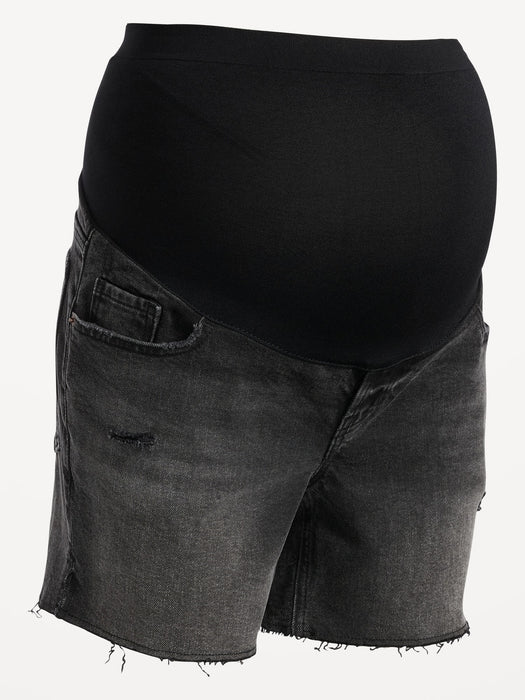 Maternity Full Panel OG Straight Black Cut-Off Jean Shorts -- 5 -inch inseam