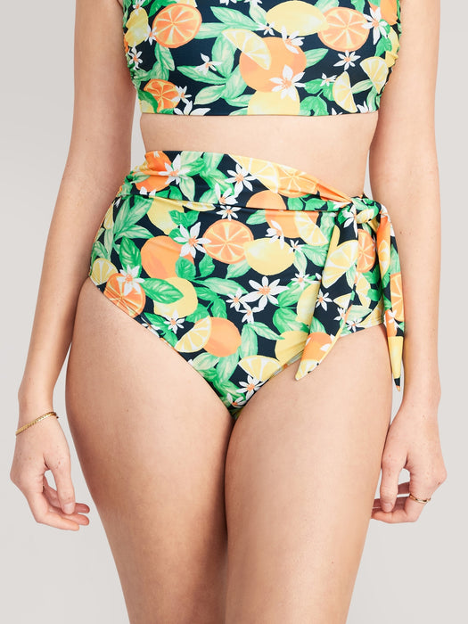 Matching High-Waisted Tie-Waist Bikini Swim Bottoms for Women