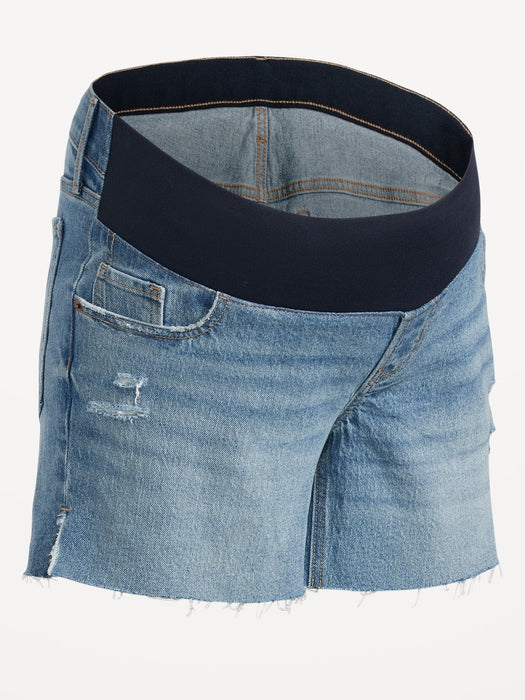 Maternity Front Low Panel OG Straight Side-Slit Cut-Off Jean Shorts -- 5-inch inseam