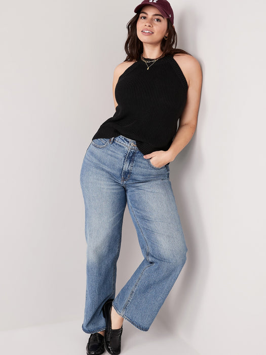 Sleeveless Cropped Shaker-Stitch Sweater for Women