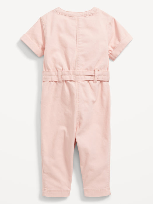 Short-Sleeve Canvas Belted Utility One-Piece for Baby