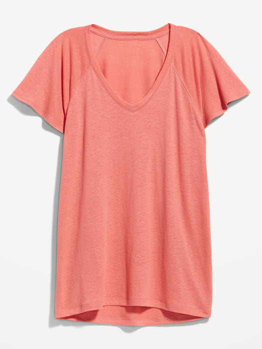 Oversized V-Neck Linen-Blend Tunic T-Shirt for Women