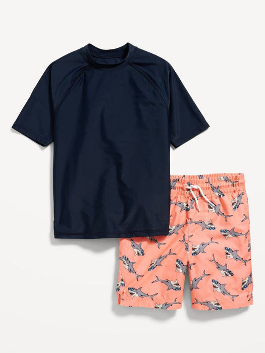 Short-Sleeve UPF Rashguard & Swim Trunks Set for Boys