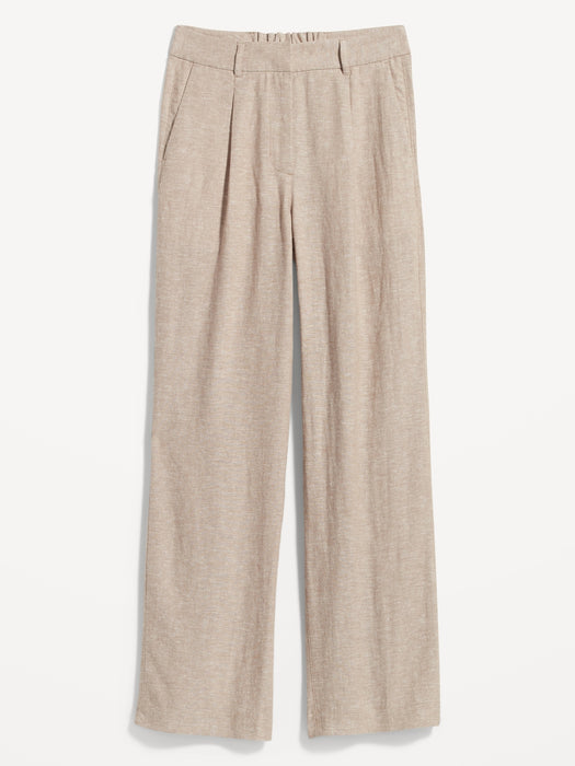 Extra High-Waisted Pleated Taylor Wide-Leg Linen-Blend Trouser Pants for Women