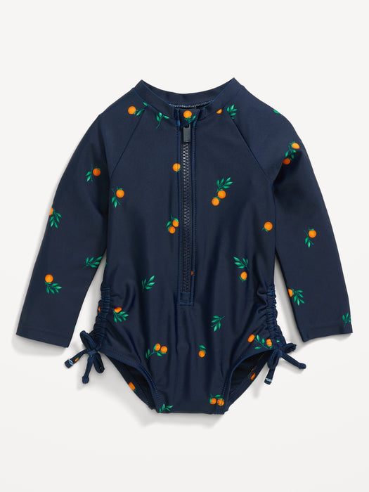 Long-Sleeve Side-Tie One-Piece Rashguard Swimsuit for Baby