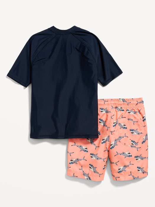 Short-Sleeve UPF Rashguard & Swim Trunks Set for Boys