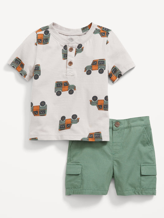 Short-Sleeve Henley T-Shirt & Cargo Shorts for Baby
