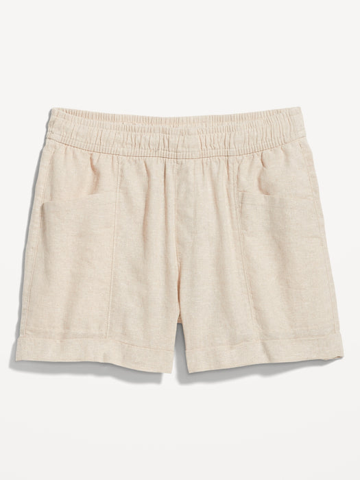 High-Waisted Linen-Blend Utility Shorts -- 3.5-inch inseam