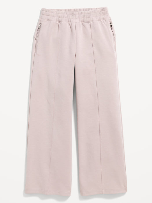 High-Waisted Dynamic Fleece Zip-Pocket Wide-Leg Sweatpants for Girls
