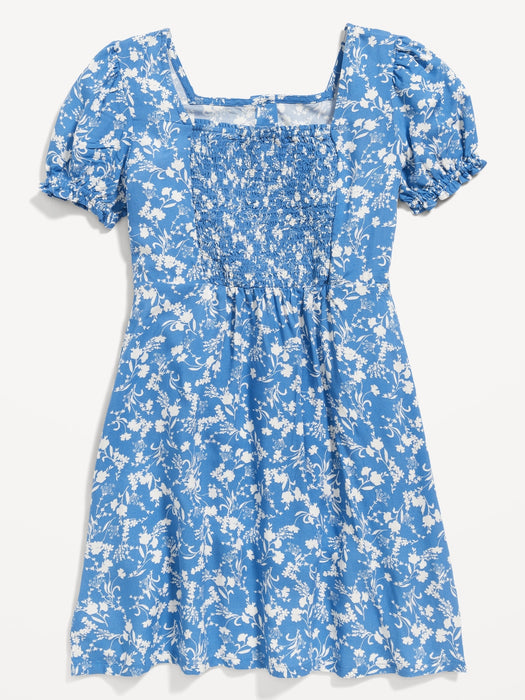 Puff-Sleeve Button-Front Fit & Flare Dress for Girls