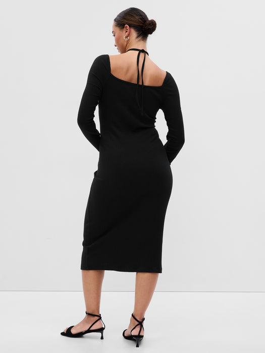 Tie-Neck Cutout Midi Dress