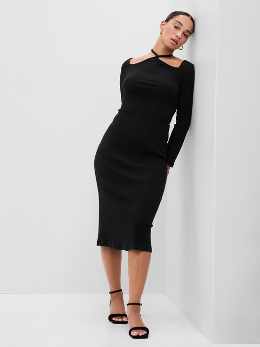 Tie-Neck Cutout Midi Dress