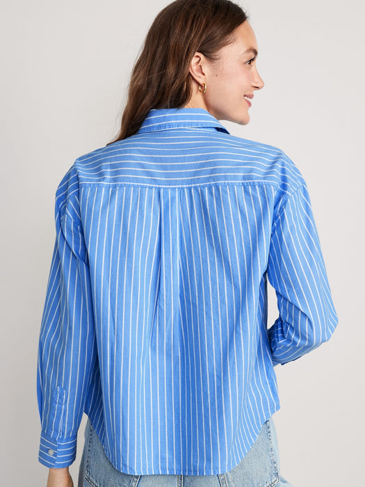 Striped Cropped Utility Boyfriend Shirt for Women