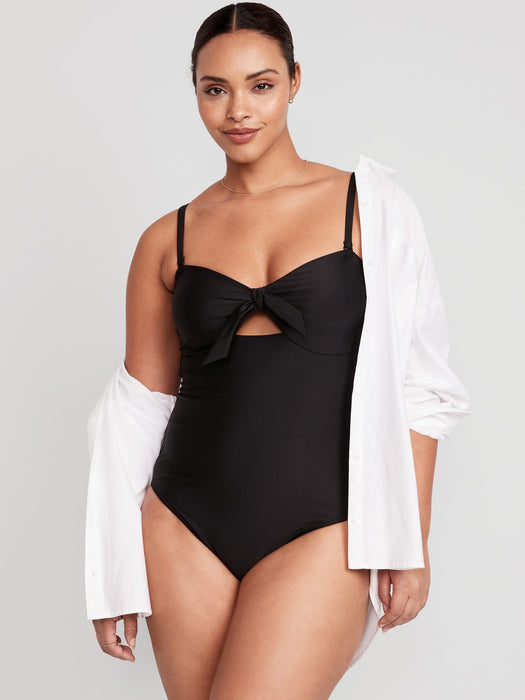 Tie-Front Keyhole Bandeau-Style One-Piece Swimsuit