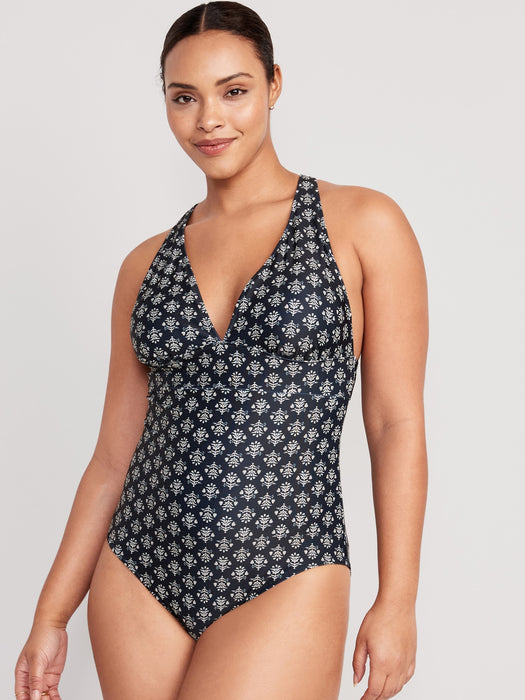 Matching V-Neck One-Piece Swimsuit for Women