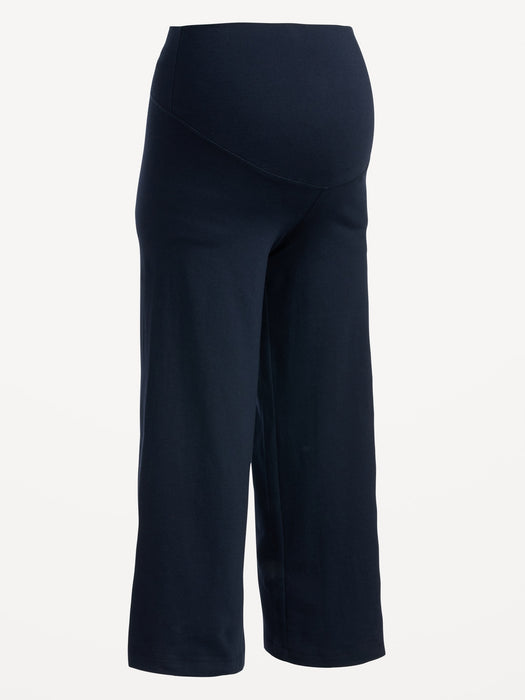 Maternity Rollover-Waist Wide-Leg Cropped Jersey Pants