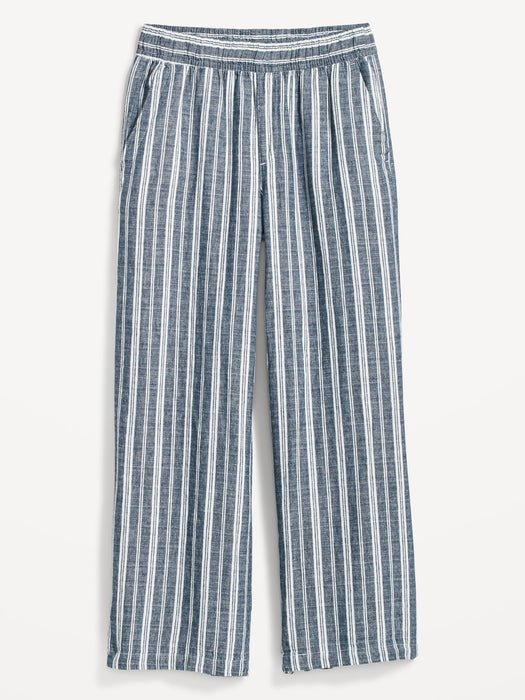 High-Waisted Striped Linen-Blend Wide-Leg Pants for Women