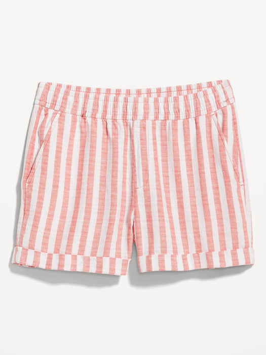 Matching High-Waisted Striped Linen-Blend Shorts for Women -- 3.5-inch inseam