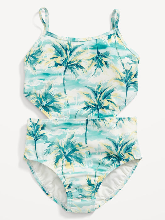 Patterned Cut-Out-Waist One-Piece Swimsuit for Girls