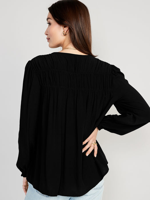 Crinkled Smocked Poet Swing Blouse for Women