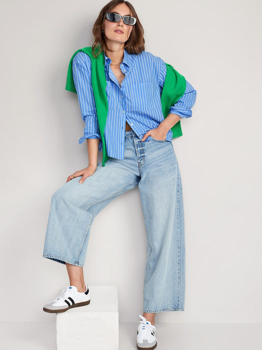 Striped Cropped Utility Boyfriend Shirt for Women