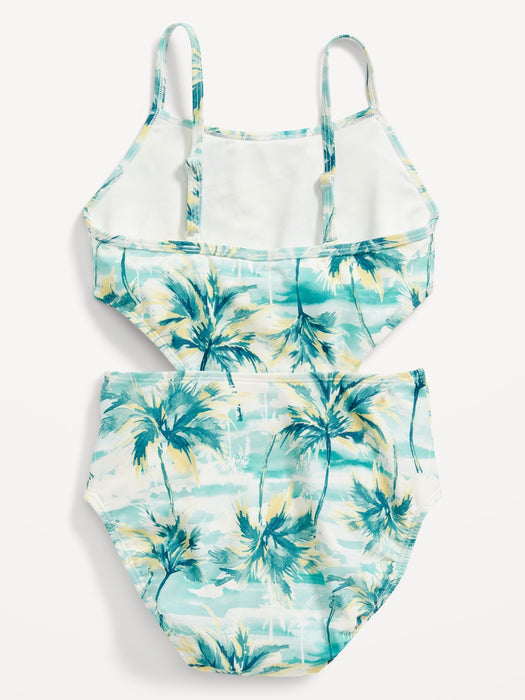 Patterned Cut-Out-Waist One-Piece Swimsuit for Girls