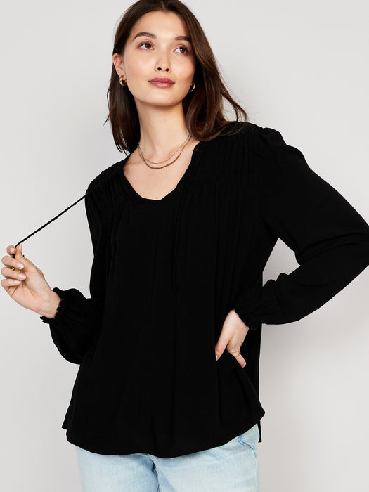 Crinkled Smocked Poet Swing Blouse for Women