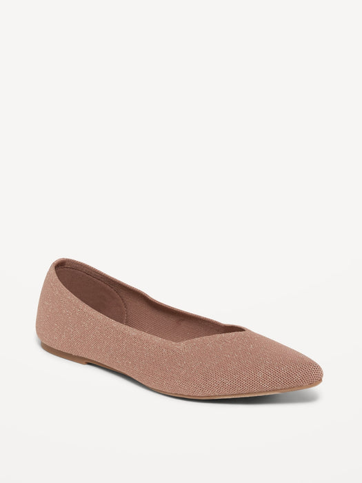 Textured-Knit Pointy-Toe Ballet Flats for Women